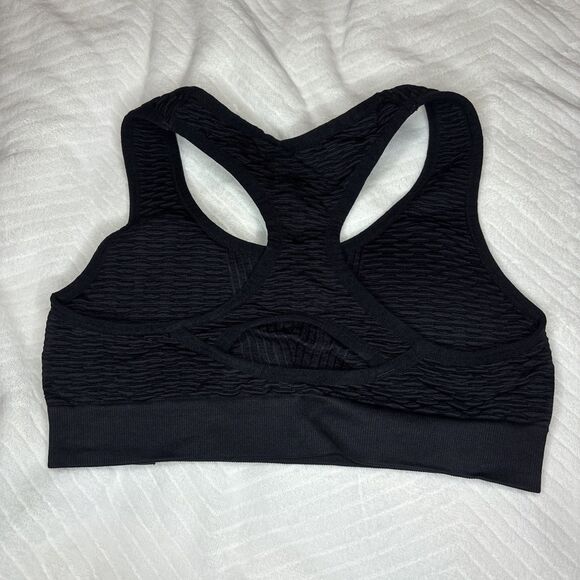 Balance Collection Large Sport Bra Black Ribbed Seamless Racerback Textured Knit - Picture 4 of 5